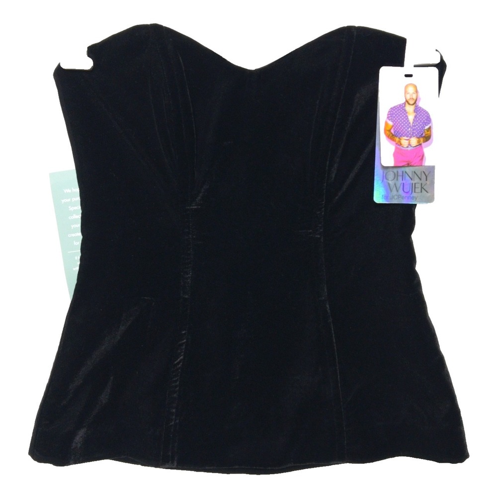 Johnny Wujek Strapless Velvet Corset Basque Bustier Snatched Top Women 3 NWT $69